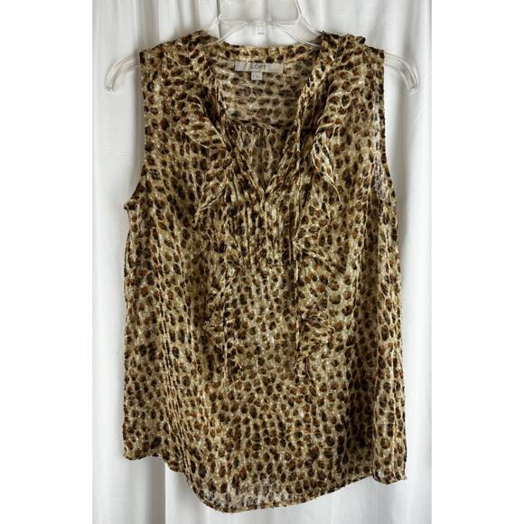 Ann Taylor LOFT Sleeveless Animal Print Top Brown Tan S Light Academia 55-20 - Picture 11 of 16